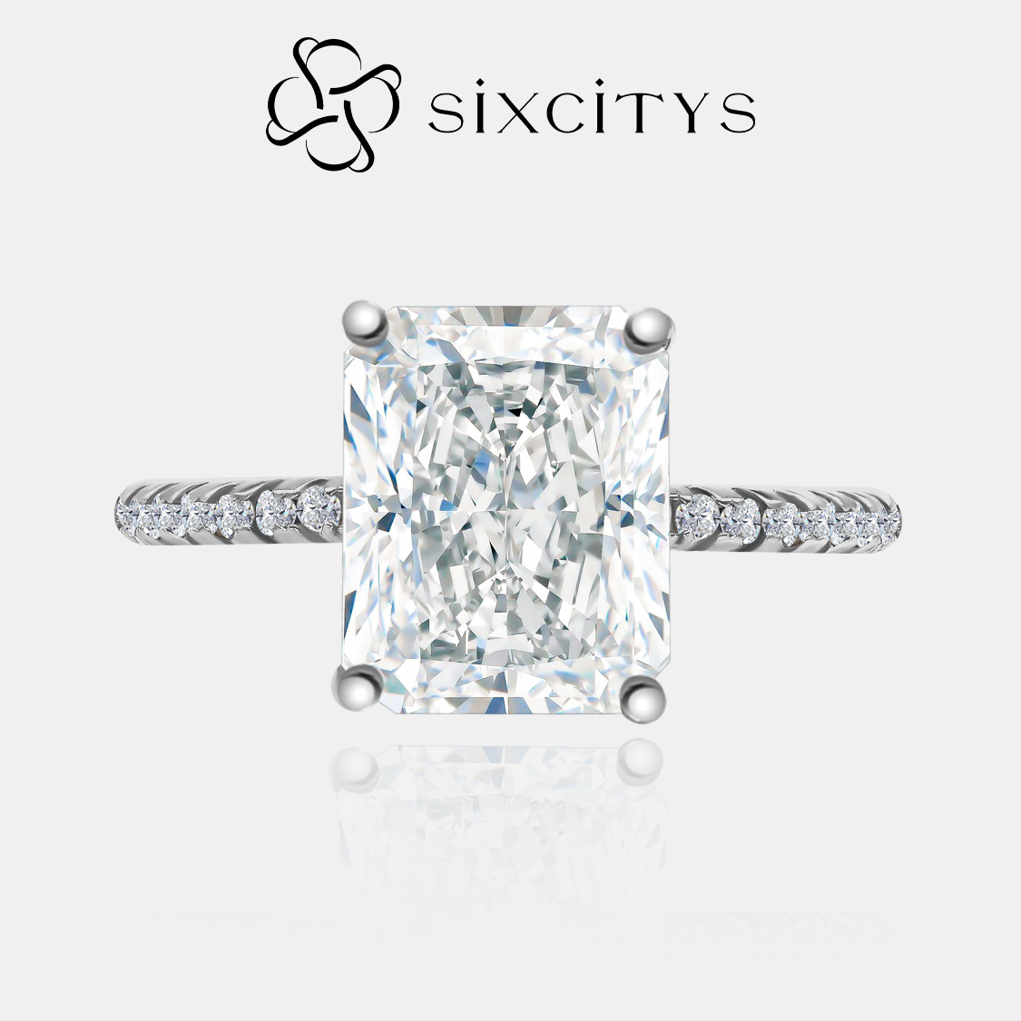 【V8】4CT Synthetic Moissanite Ring