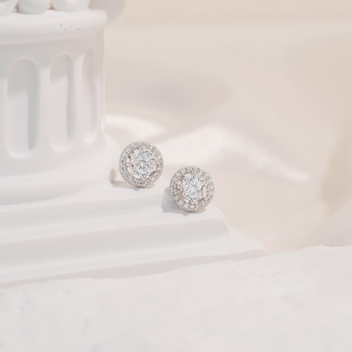 【V2】EUPHEMIA Round Halo 1CT*2 Synthetic Moissanite Earrings