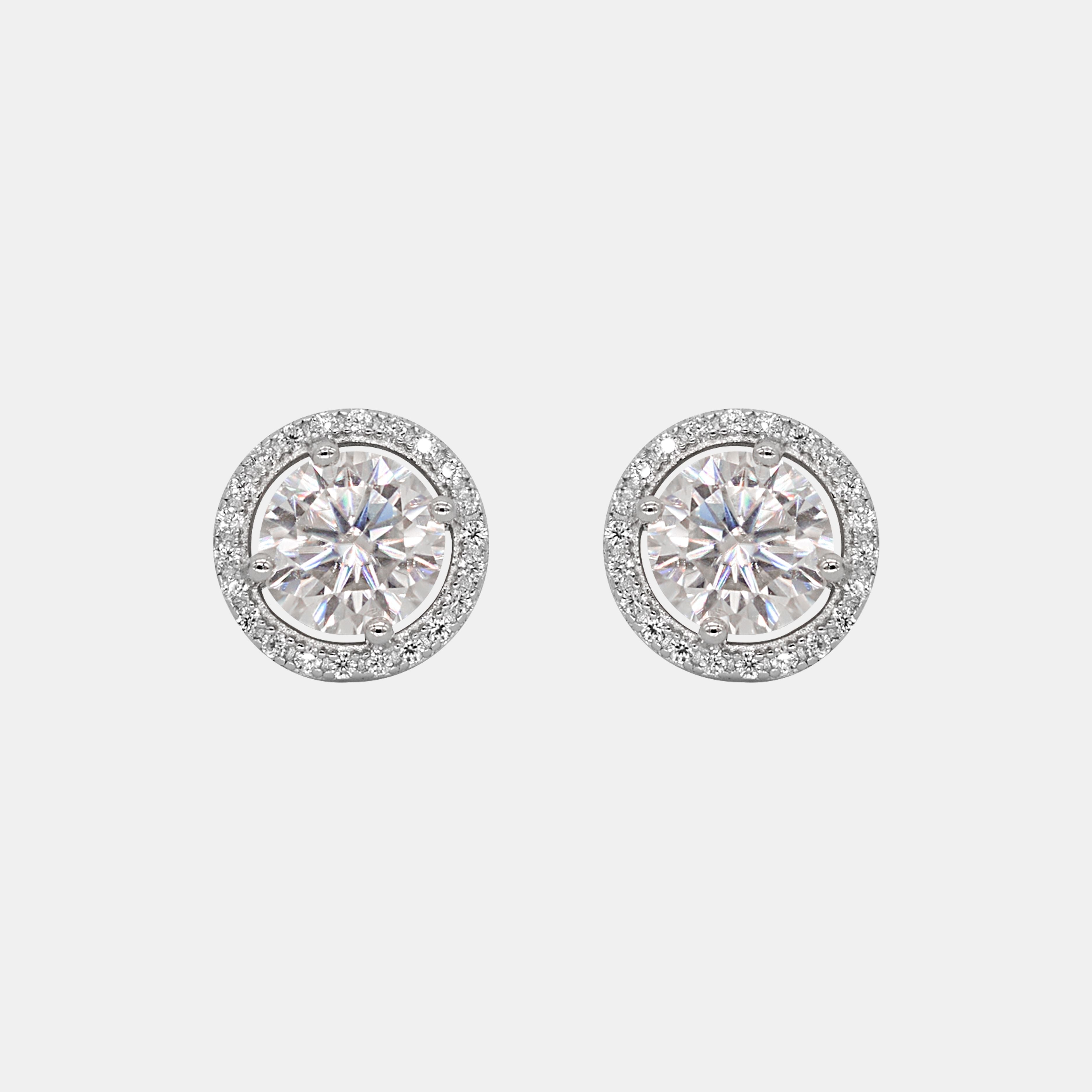 【V2】EUPHEMIA Round Halo 1CT*2 Synthetic Moissanite Earrings