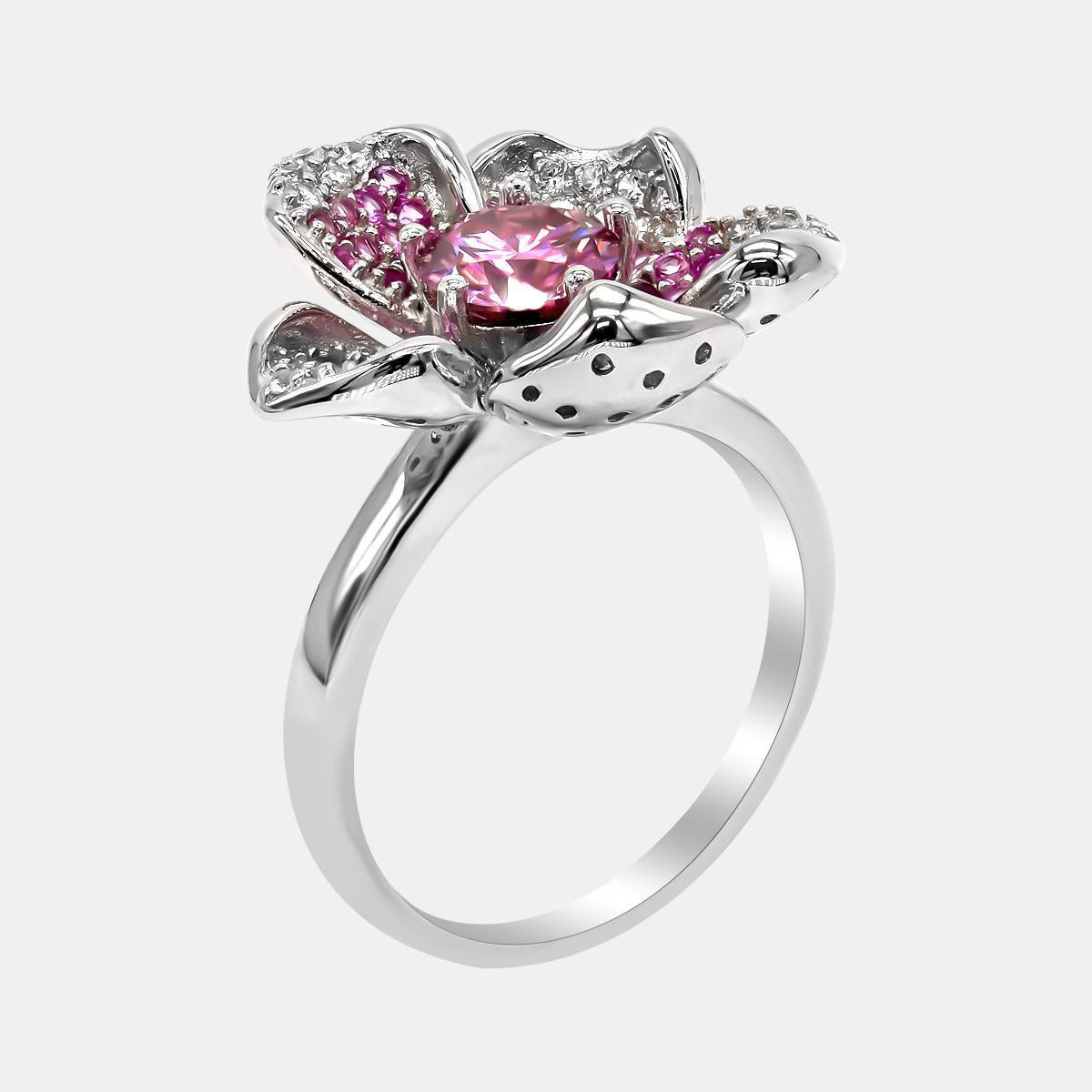 【732】"Springtime Symphony" Flower Gradient Cluster 1 Carat Pink Synthetic Moissanite Ring