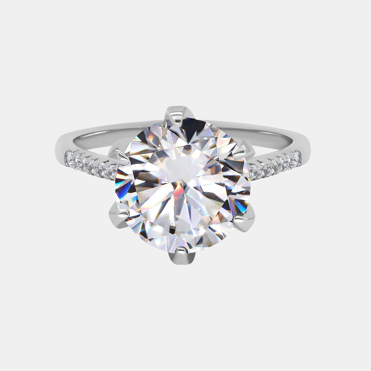 【409】"Deck The Hall"  5 Carat Synthetic Moissanite 6-prongs Paved Ring