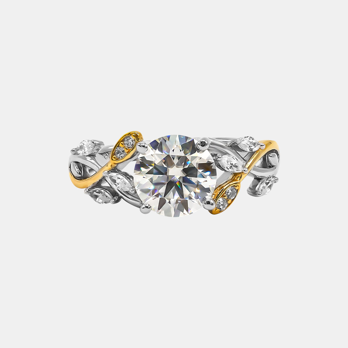 【729】"Springtime Symphony" Gold Plated Vine 2 Carat Moissanite Ring