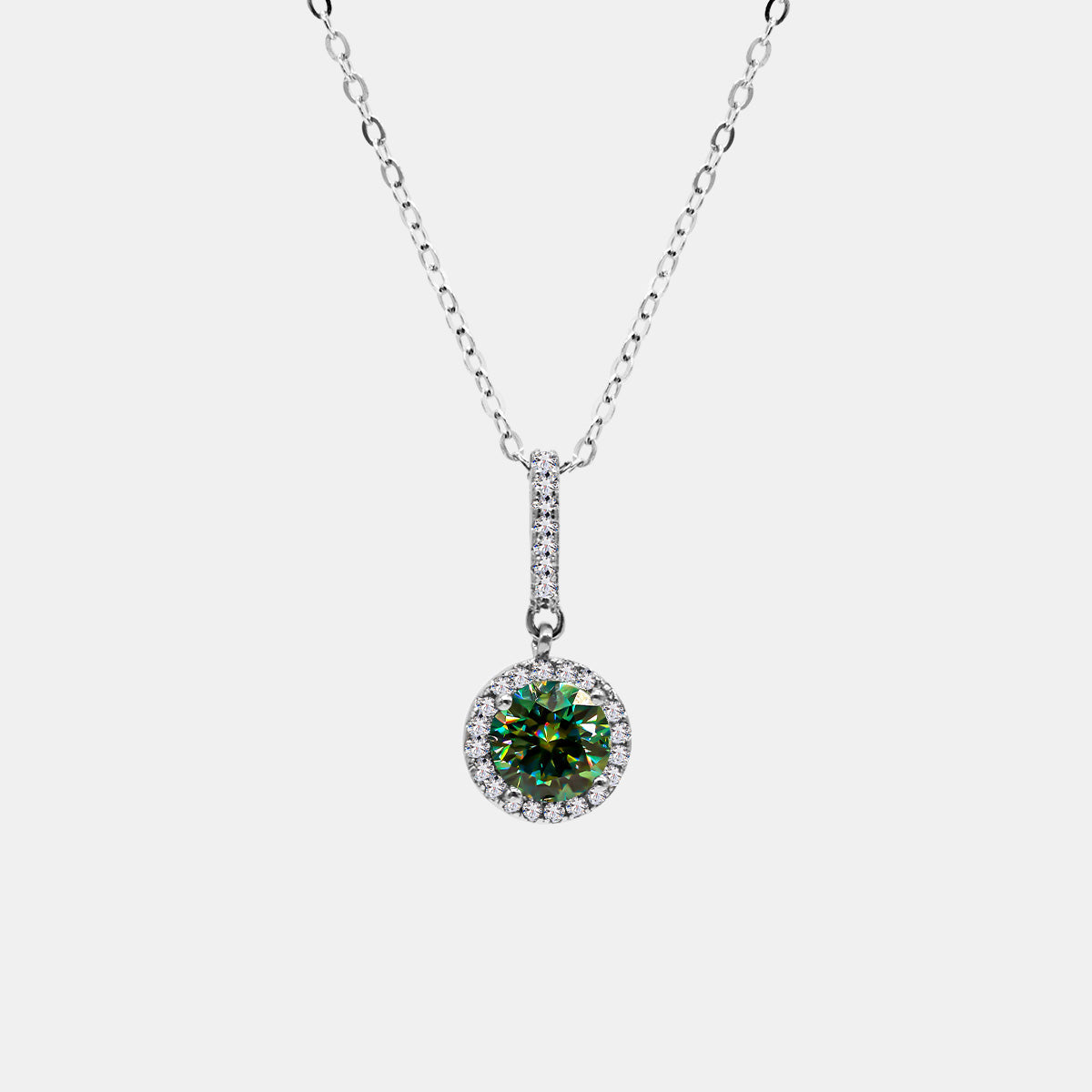 【13】"Springtime Symphony" Halo Set 1 Carat Green Moissanite Lined Pendant