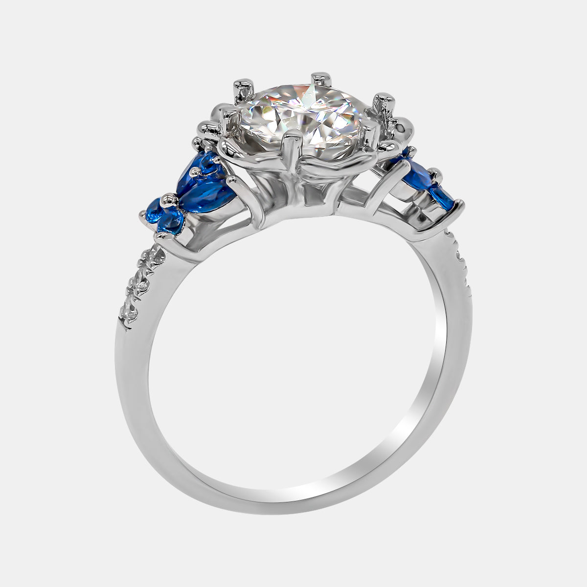 【730】"Springtime Symphony" Blue Butterflies Petal Set 2 Carat Moissanite Ring