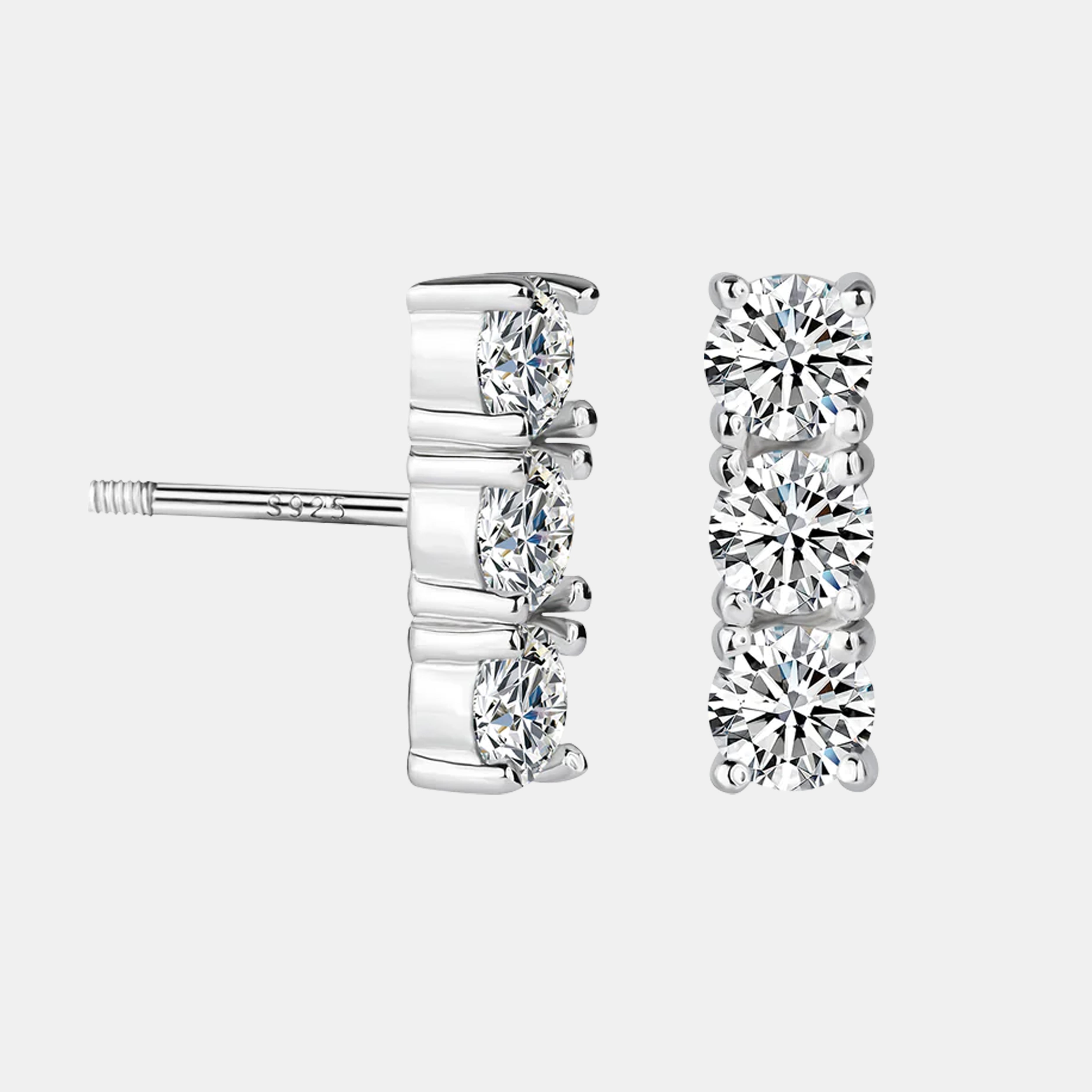 【#297】3-Stone Minimalist Moissanite Ear Studs in s925