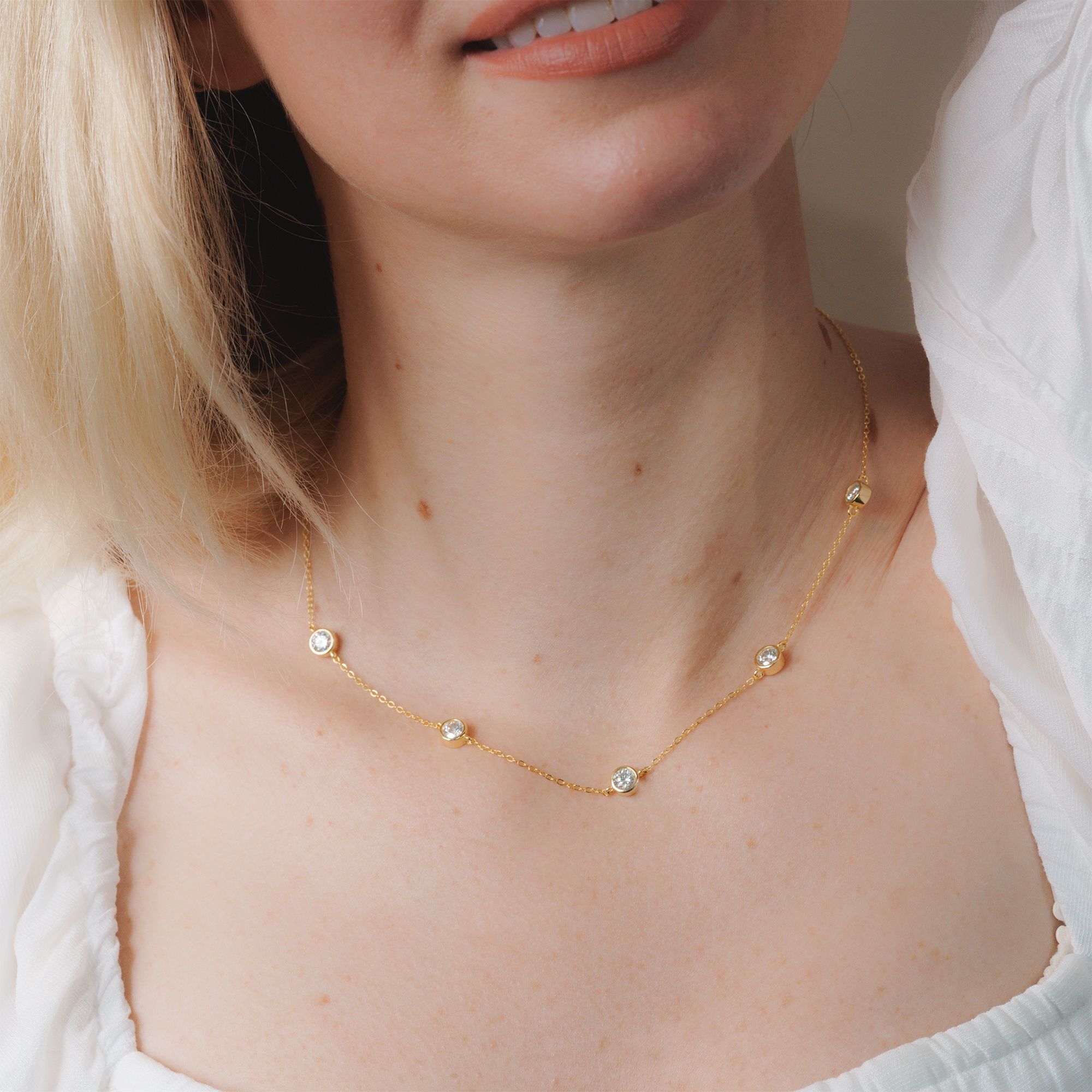 【#196】Round Moissanite Gold Vermeil Chain Necklace